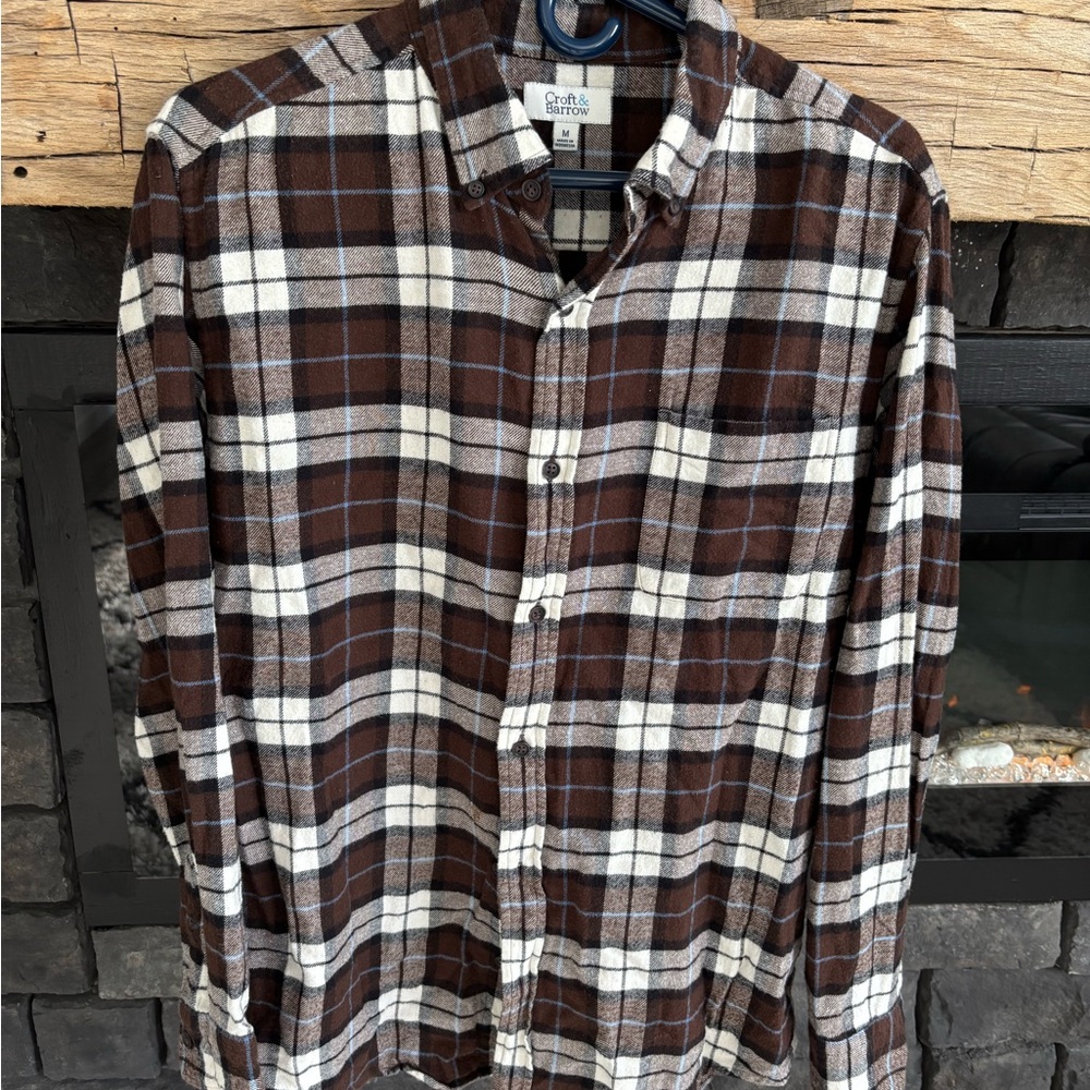 croft & barrow Men's White and Brown Checkered Shirt